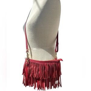 Hammitt Fringe Red Pebble Leather Crossbody Bag w/detachable strap. TRENDING!